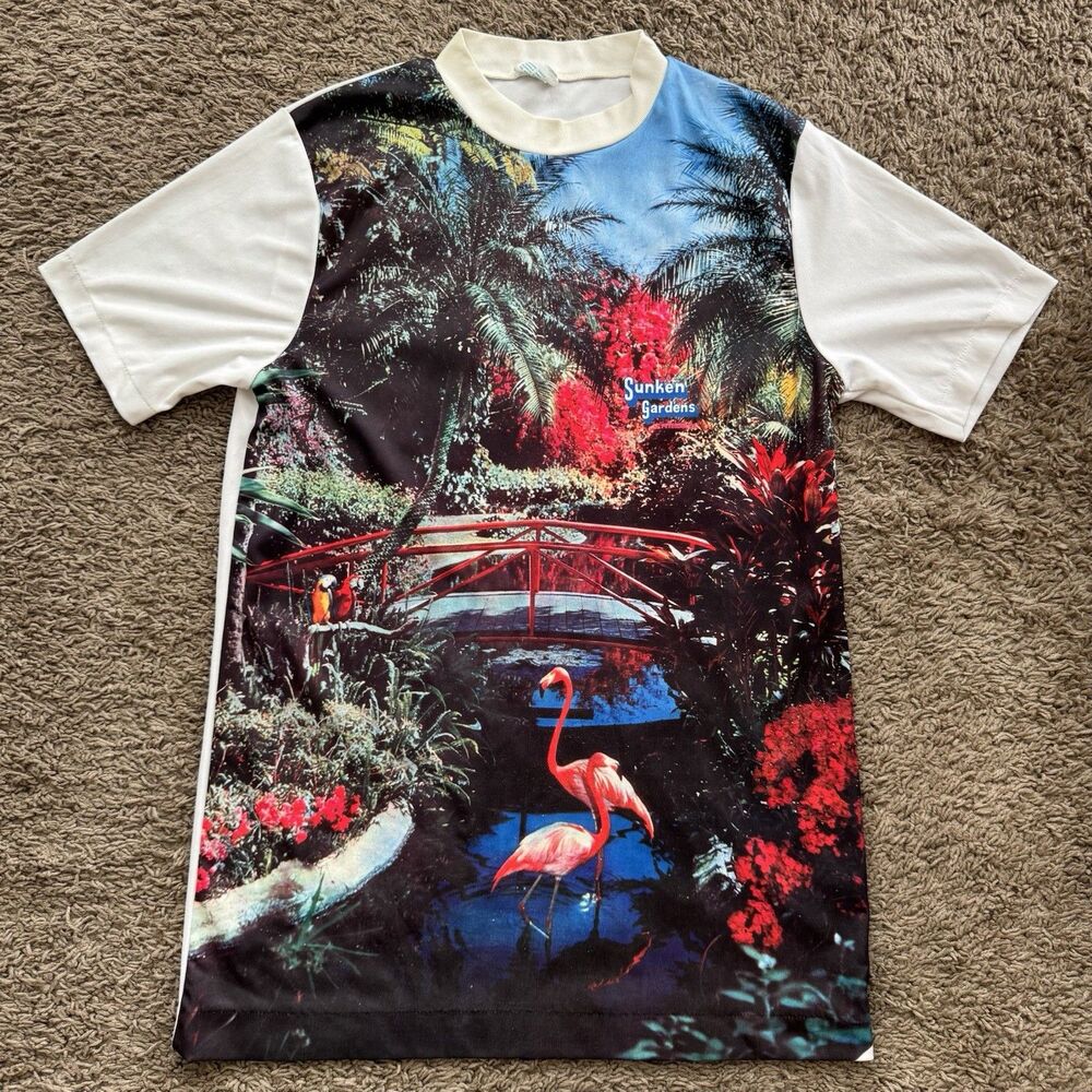Vintage 80s Shirt Mens L Photo Print Sunken Gardens Florida Flamingo Nature Cool